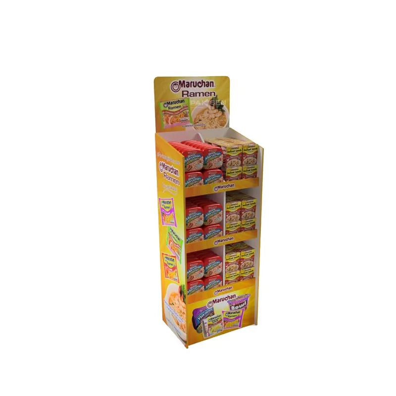 Custom Corrugated Cardboard 3 Tiers Floor Snack Display Stand Shelves Paper Candy Chocolate Display Stand