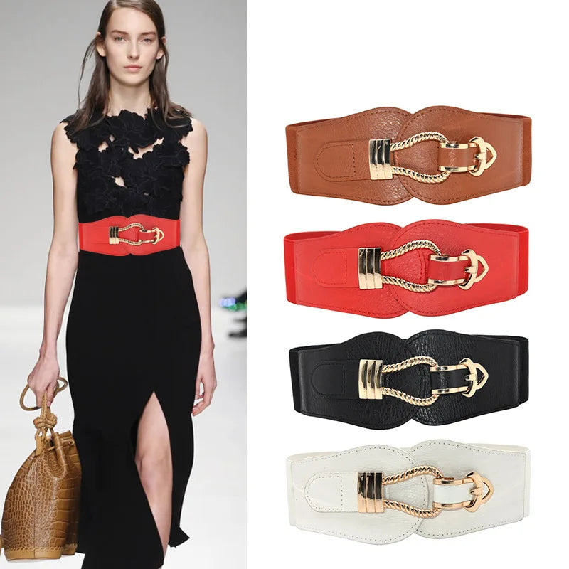 SAIJE 6cm Wide Ladies Winter Summer Metal Buckle Waist Belt Women's Fashion Fabric Elastic Belt