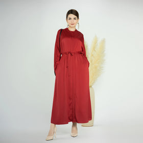 2026 Modest Wholesale Collection New Fashion 2-Piece Plus Size Abaya Set Wrinkle Satin Islamic Clothing Traditional Muslim