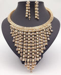 Exaggerated Multi Layer Tassel Clavicle Chain Jewelry Sets Luxury Diamond Bib Necklace with Long Pendant Earrings Sets