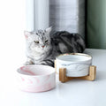 Good Quality Easy Clean Marble Elevated Cat Pet Feeding Bowl Double Ceramic Pet Bowls