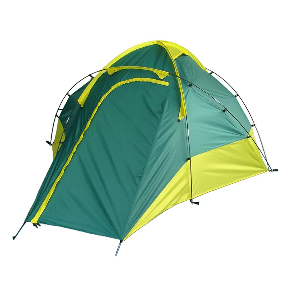 Large 2-3 Person Camouflage Three-Season Waterproof Canvas Family Tent Two Bedrooms Fiberglass Frame for Outdoor Hiking Camping