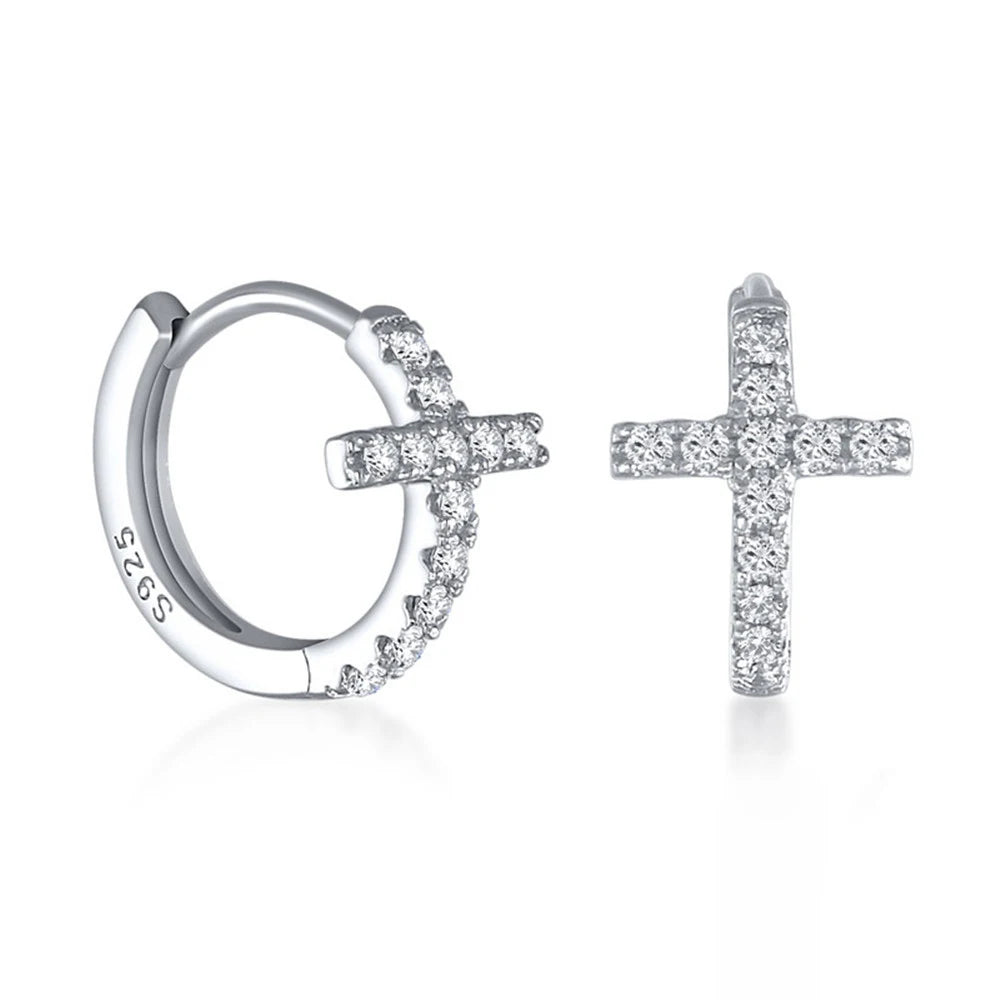 Factory Wholesale 925 Sterling Silver Zircon Cross Shape Stud Earrings Cross Shape Classic Religious Collection Simple Fashion