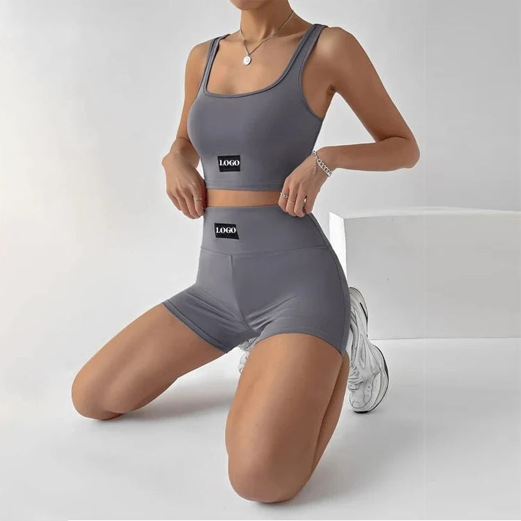 Women Seamless Yoga Set 2 Piece Sports Bra and High Waist Biker Shorts Gym Fitness Workout Activewear Sportswear Set Summer Wear