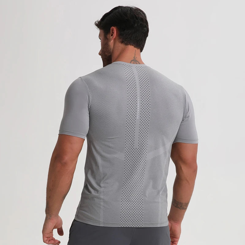 Mens Athletic Shirts Quick Dry Sports Fitted Tee Short Sleeve Moisture Wicking Gym Nylon Running Crewneck T-Shirt