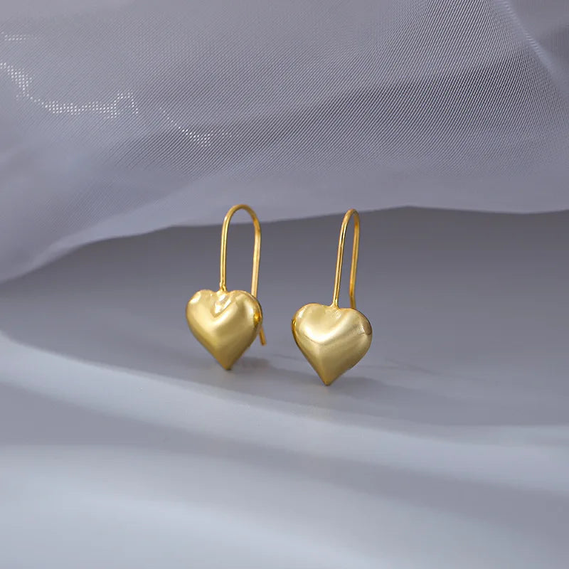 Fashion Jewelry 925 Sterling Silver Earrings Heart Pendant Gold Plated Hoop Earrings Ear Hook Women Valentine's Day Gift
