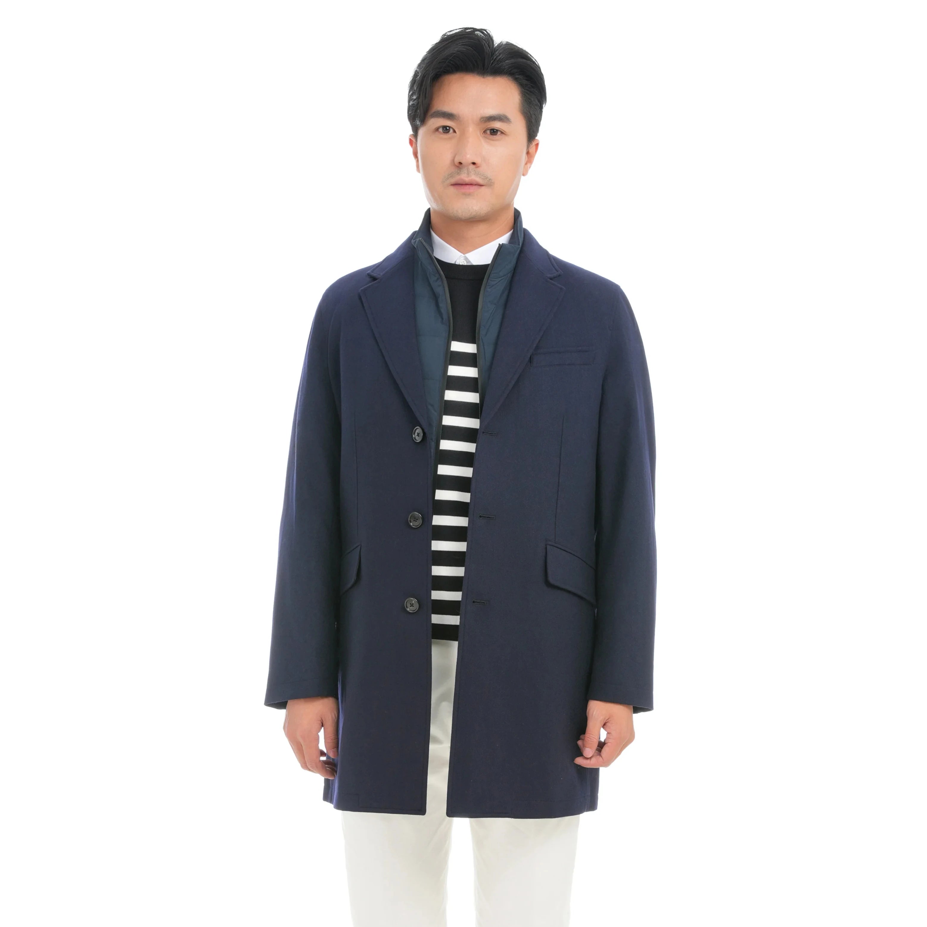 2023 Bosha MTM Custom Navy Blue Men's Overcoat 100% Woolen Winter Trench Coat Long Wool Overcoat