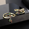 Luxury Non Tarnish 18K Gold Plated Plated Zircon Adjustable Snake Rings Jewelry for Women