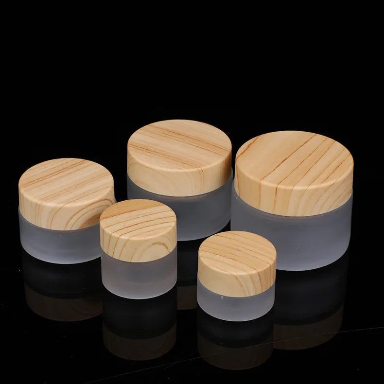 5g 10g 15g 20g 30g 50g 100g Luxury Cosmetic Packaging Jar Empty Cream Frosted Glass Jar with Wood Grain Lid