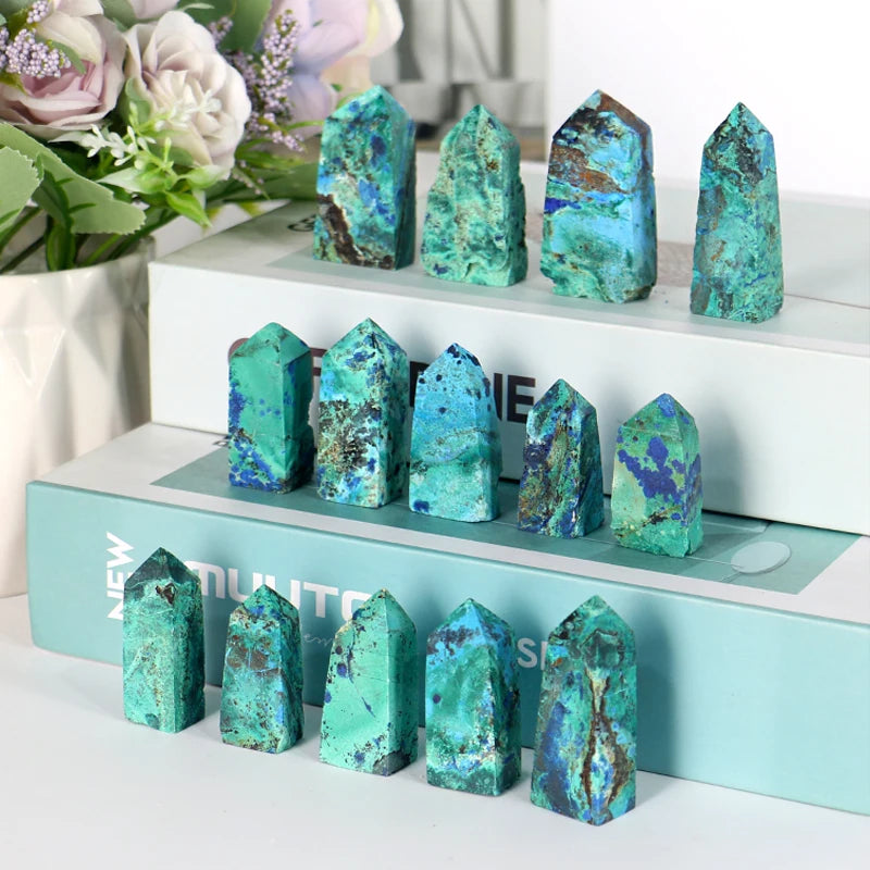 Factory Price High Quality Polished Natural Quartz Tower Healing Azurite Point Crystal for Home Decoration
