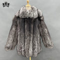 Janefur Women Winter Real Silver Fox Fur Coat Thick Warm Luxury Men Fur Coats