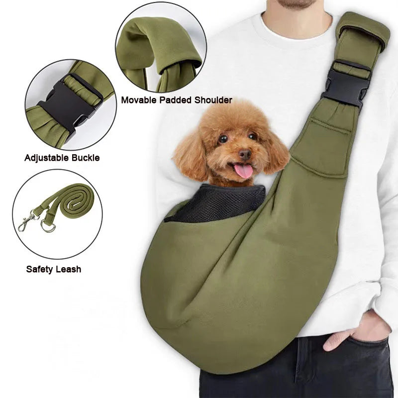 Outdoor Ergonomic Reversible  Adjustable Belt with Phone Bag Breathable Mesh Drawstring and Mat Padded Pet Dog Sling Carrier