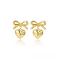Vintage Heart Earrings Wedding Gift Stainless Steel Jewelry Fashion Dangle Bow Knot Pendant Earrings Women Luxury