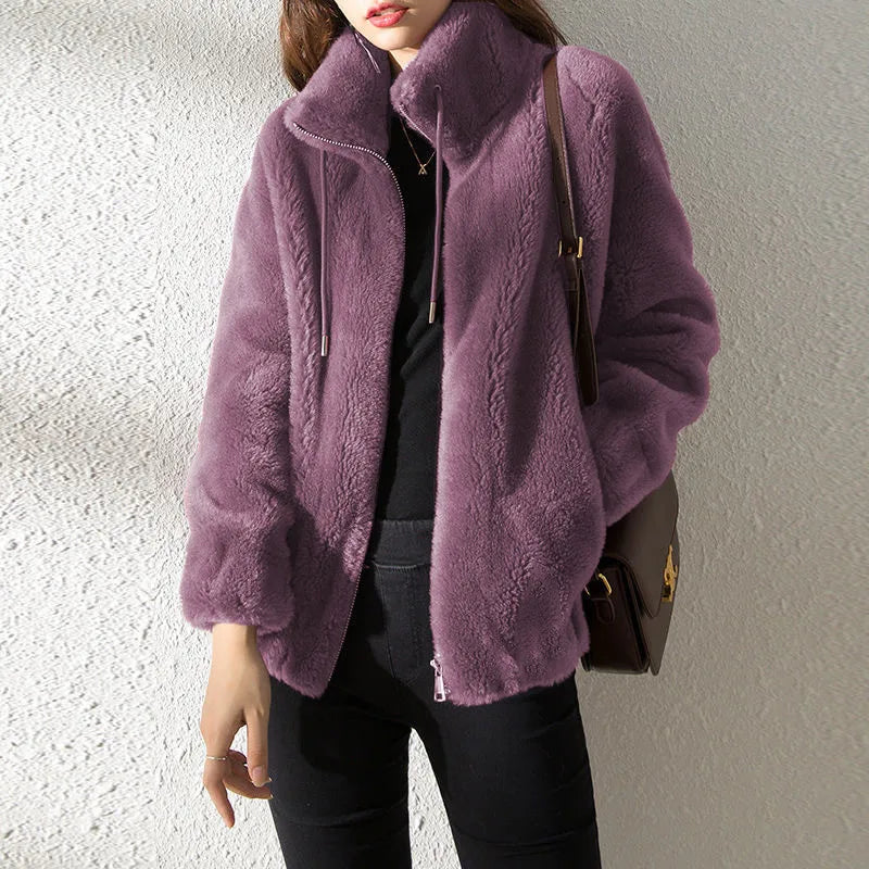 Women Coats and Jackets Winter Thick Fleece Solid Turtleneck Women Jacket Blazer Warm Casual Zipper Coat Office Lady Veste Femme