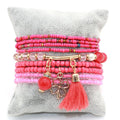 Women's New Fashion Retro Bohemian Style Multi-layer Natural Crystal Four-leaf Clover Tassel Pendant Set Bracelet Holiday Gift