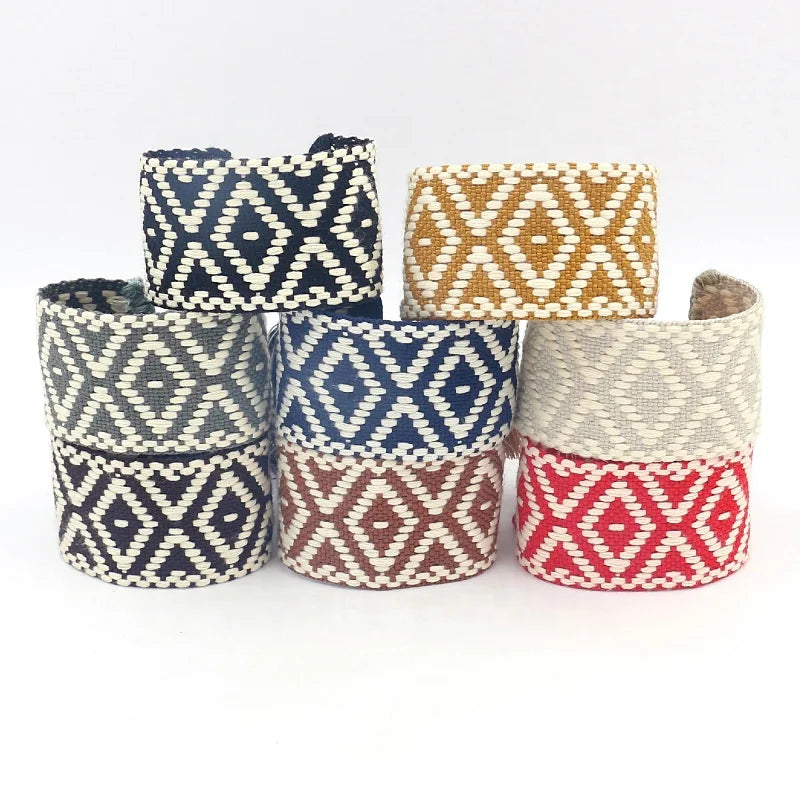 Exaggerated Jewelry Colorful Geometric Jacquard Webbing Wide Bracelet for Women