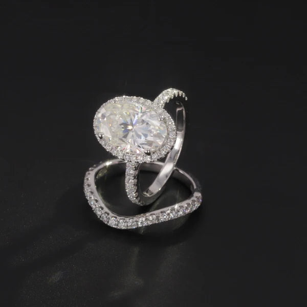 14 k Gold  3ct Oval Moissanite Engagement Ring halo Lab Diamond  Wedding Band Ring