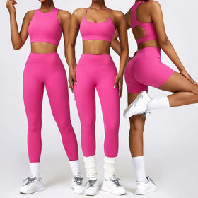 Custom Logo Fitness Clothing Women Gym Clothes Butt Lift Women Long Sleeve 4 Pieces Yoga Sets
