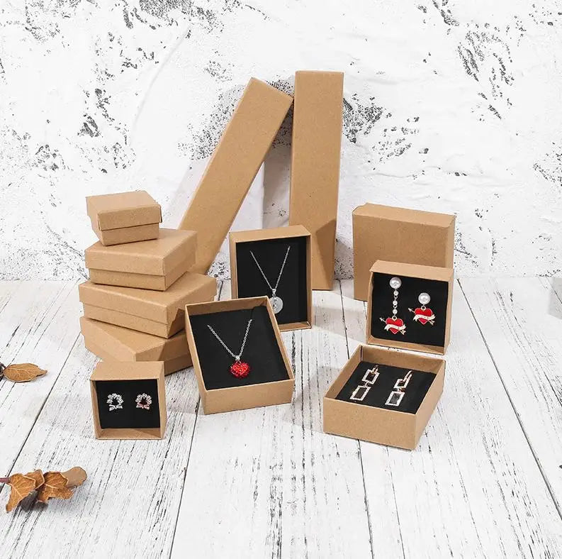 Custom Brown Cardboard Kraft Paper Jewelry Box Gift Case Rings Pendants Necklaces Custom Jewelry Packaging Boxes