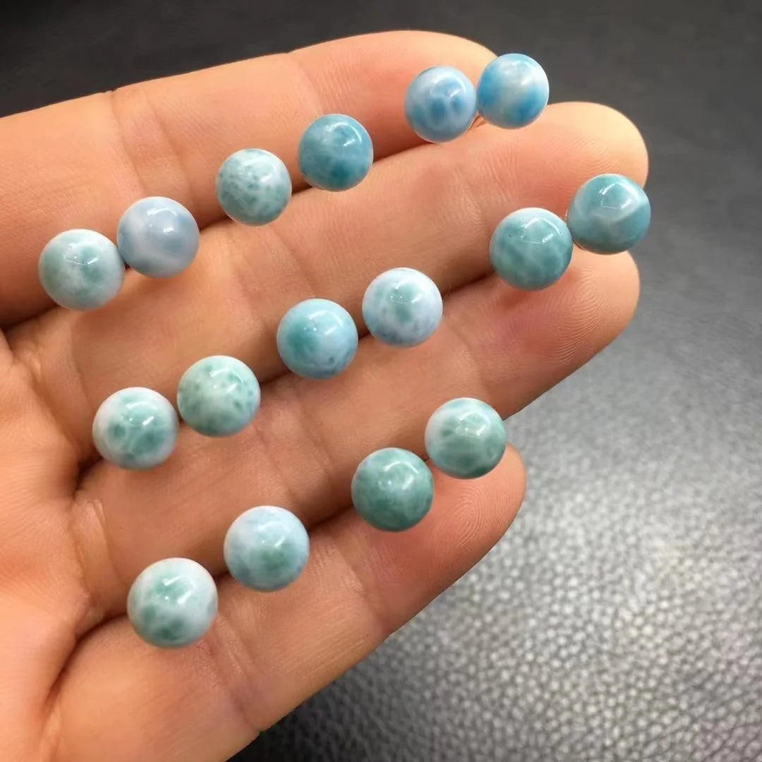 Chakra Spiritual Crystal Healing Stones 925 Sterling Silver Setting Natural Crystal 8mm Larimar Ball Ear Stud