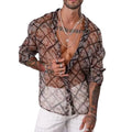 Luxury Men's Summer Fashion Casual Shirt Breathable Design Custom V-Neck Fishnet Mesh Long Sleeve Clubwear Soft Top Summer Top