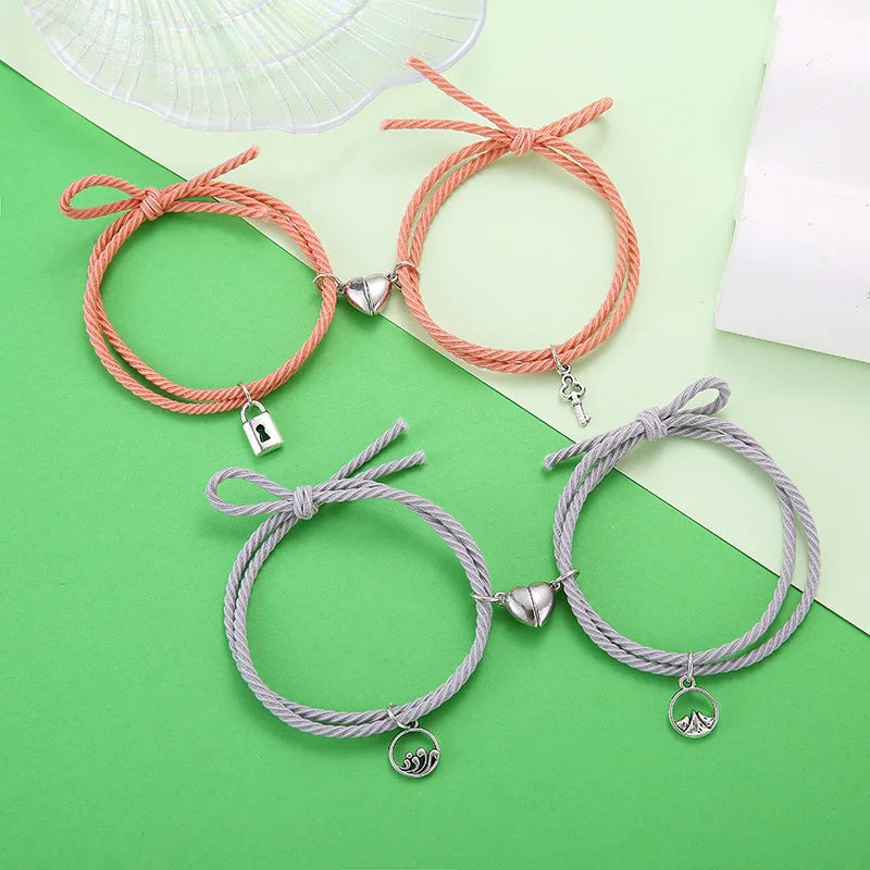Key Lock Couple Bracelet Magnetic Attraction Creative Bracelet Rope Friendship Men And Women Jewelry Gift Charm Bracelet 2Pcs