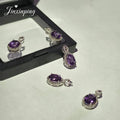 Round Plain Sterling Silver Pendant Charm Purple Zircon Crystal Trendy Necklace Display