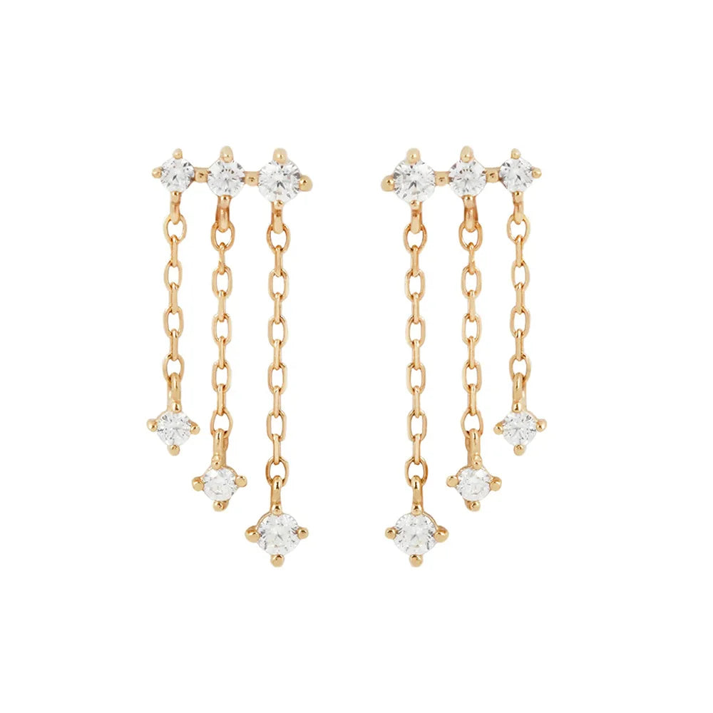 Fashion Simple Ins Style S925 Sterling Silver Three-layer Tassel Chain Earrings Luxurious