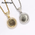 PP11 Small Size Double Sides Rotatable Hip Hop Photo Pendant Brass Micro Pave With CZ Stones Necklace Jewelry for Men and Women