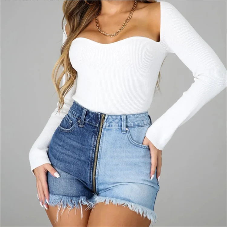 2023 High Waist Denim Women's Shorts Summer Fashion Jean Cotton Zipper G-String Denim Shorts