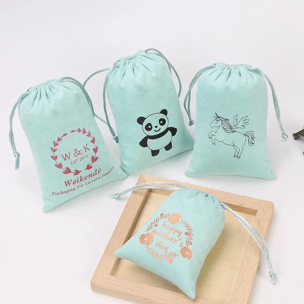 Luxury 9*12 cm Velvet Suede Jewelry Pouch Personalized Logo Drawstring Bag for Necklaces & Bracelets Custom Jewelry Container