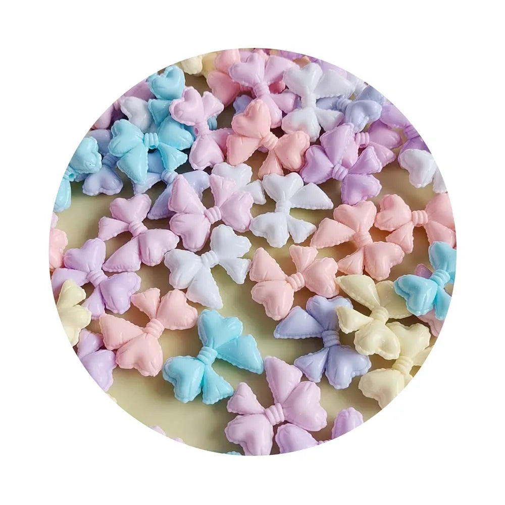 New Spring Pastel Colors Acrylic Plastic Ribbon Knot Tie Bow Beads Fit Bracelet Necklace Earring Pen Ornaments 29*33mm 100pcs