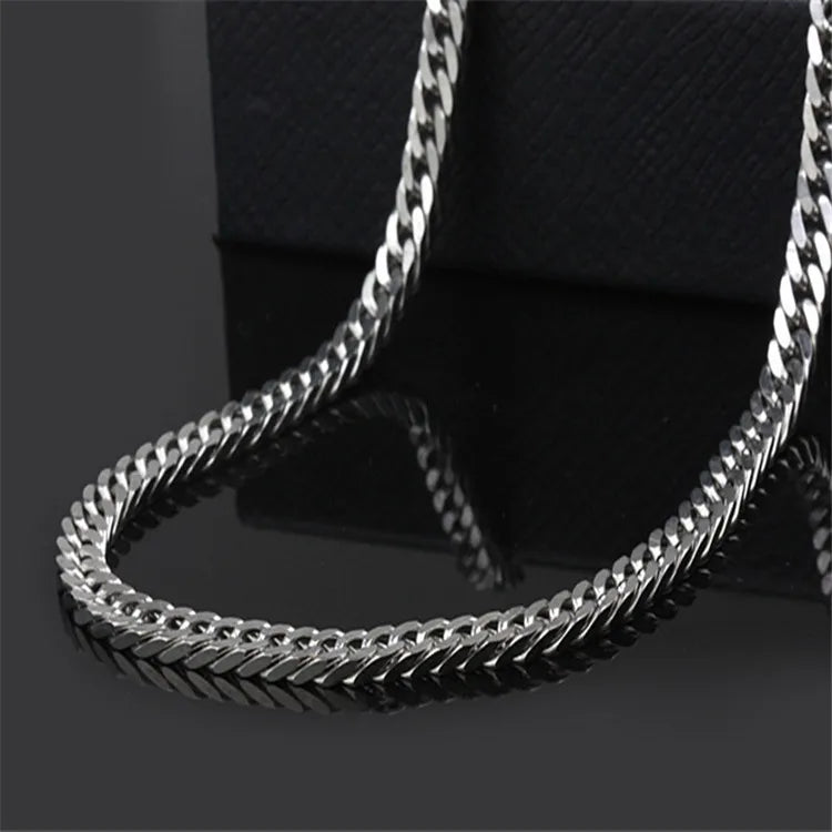 Popular Double Linked 4 Side Polished Stainless Steel Thick Cuban Chain Necklace