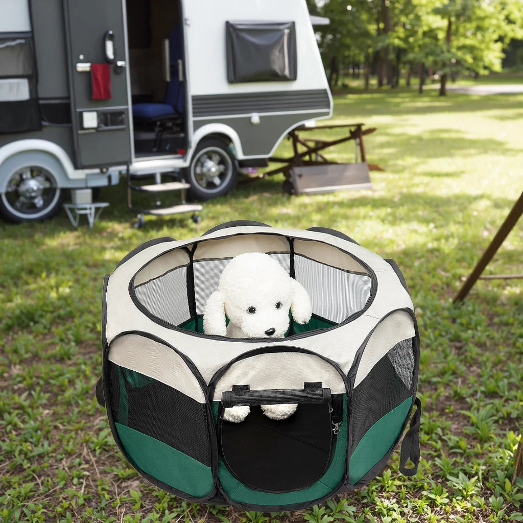 Single Door Pet Playpen Foldable and Rollable Mesh Fabric Oxford Material Portable with Zipper Closure