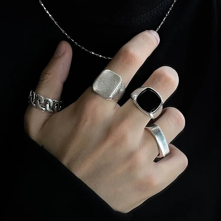 SC Hot Selling Geometric Silver Plated Finger Rings Hip Hop Vintage Rings Punk Style Four Piece Ring Set for Women and Men