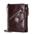 Boshiho Vintage Bifold Crazy Horse Cowhide Leather Chain Luxury Purse 100% Real Leather Wallets RFID Gents Mens Slim Wallet