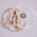 28CM White Beige Lace Embroidery Table Place Mat Round Pad Cloth Placemat Cup Mug Cookware Coaster Napkin Doily Kitchen
