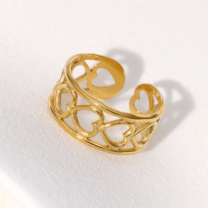 Beimai Simple Heart-Shaped Open Ring 18K Gold Plated Cute Style OEM Hollow Stainless Steel Ring