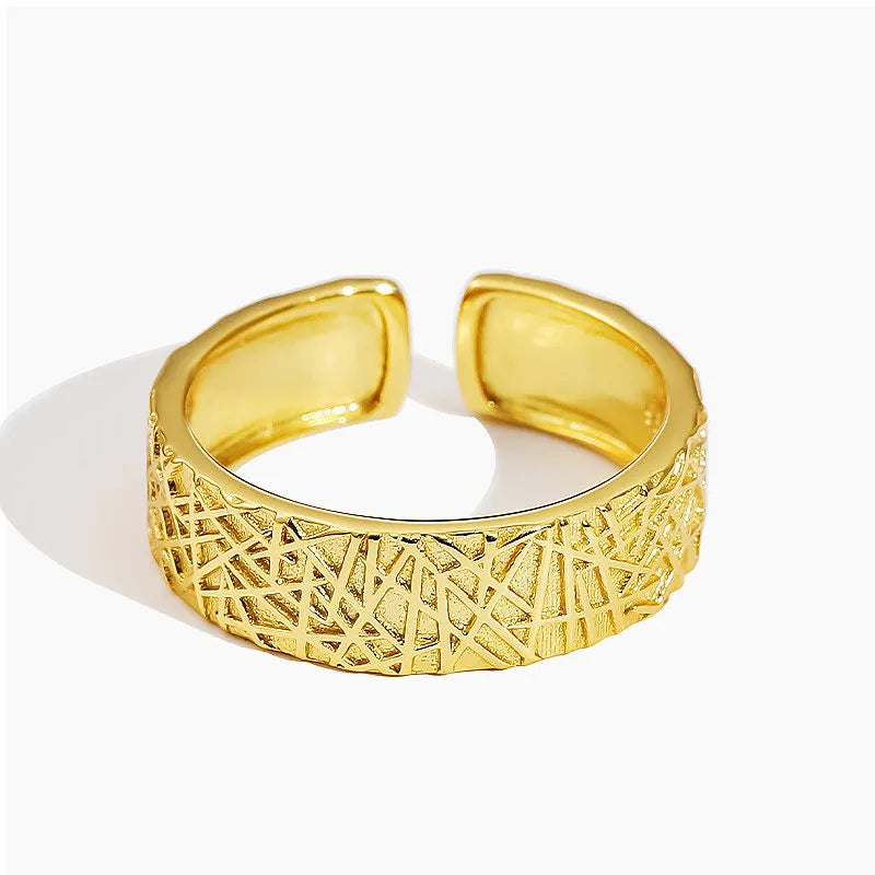 NEW Design 925 Silver Adjustable Ring Women Gold Plated Sterling Silver Irregular Line Geometric Heavy Ring Jewelry