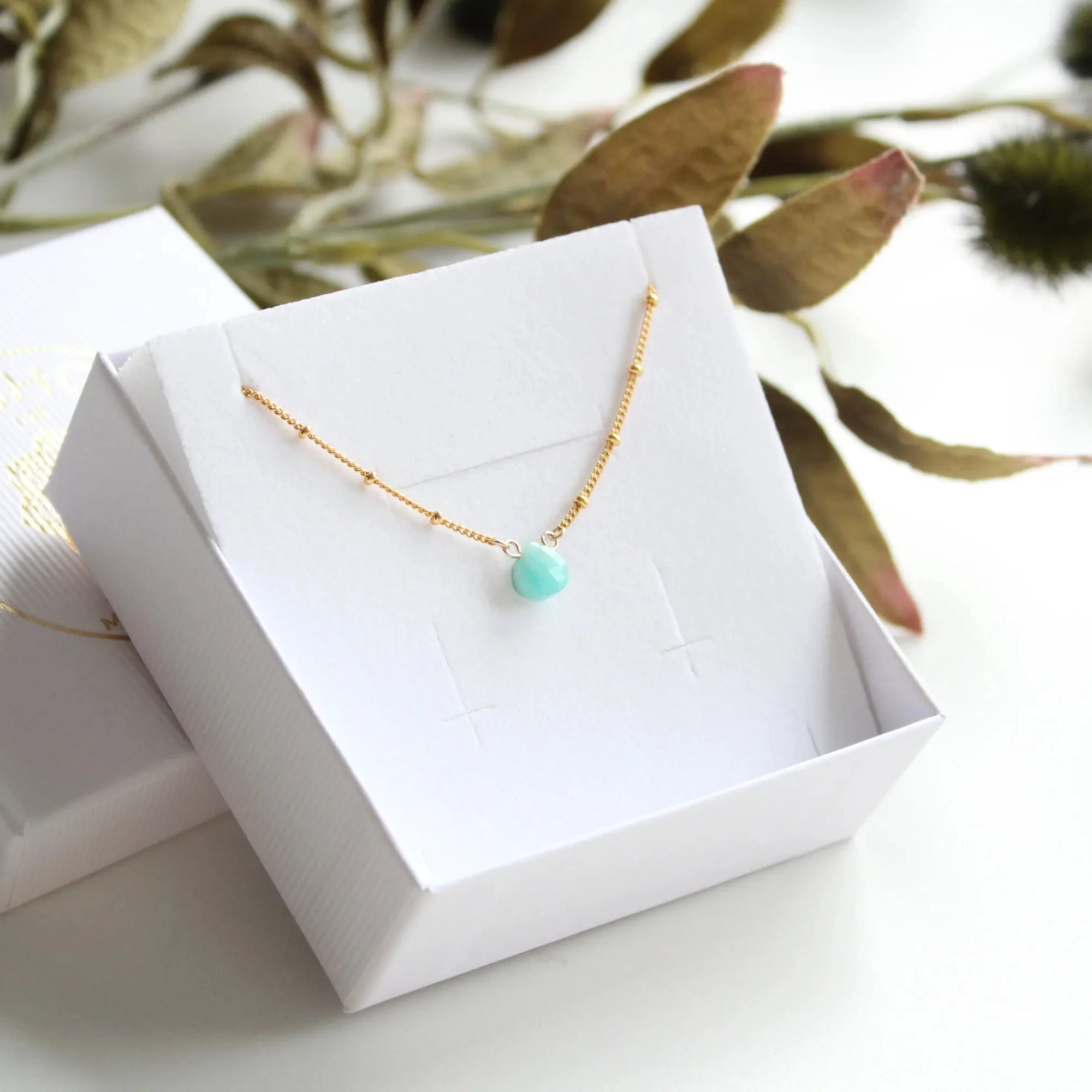 Custom Gemstone Turquoise Birthstone Necklace 14 K Gold Filled Satellite Chain Necklace for Mom or Grandma Jewelry Gift