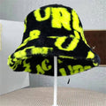Fashion Winter Bucket Hat Letter Printed Faux Fur Fisherman Hat Fuzzy Plush Bucket Hats Xmas Gift