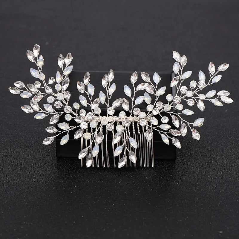 Factory Wholesale Silver Color Pearl Crystal Wedding  Hair Accessories for Bridal Flower Hair Combs Headpiece Women