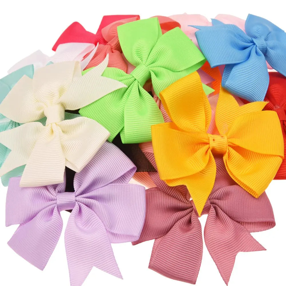 Biodegradable Polyester Ribbon Colors Solid Grosgrain  Bows Clips Hairpin Girl's Hair Bows Boutique Hair Clip Kids Hairgrips