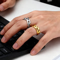 Silver Gold Minimalist Design Stainless Steel Polished Fire Flame Irregular Ring