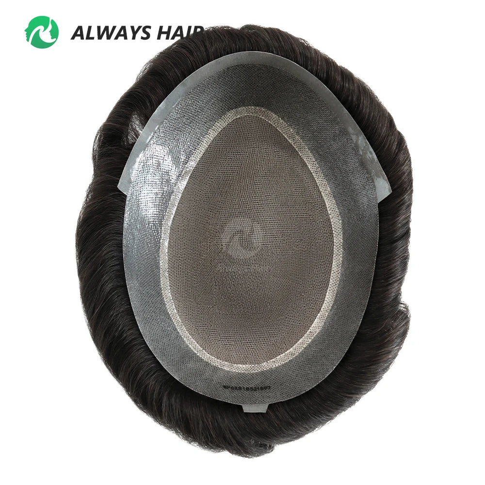 6x8 Fine Mono PU Base Hand Made Natural Wave 130% Density Indian Human Hair Prosthesis Hair Patch for Men 6inches Length