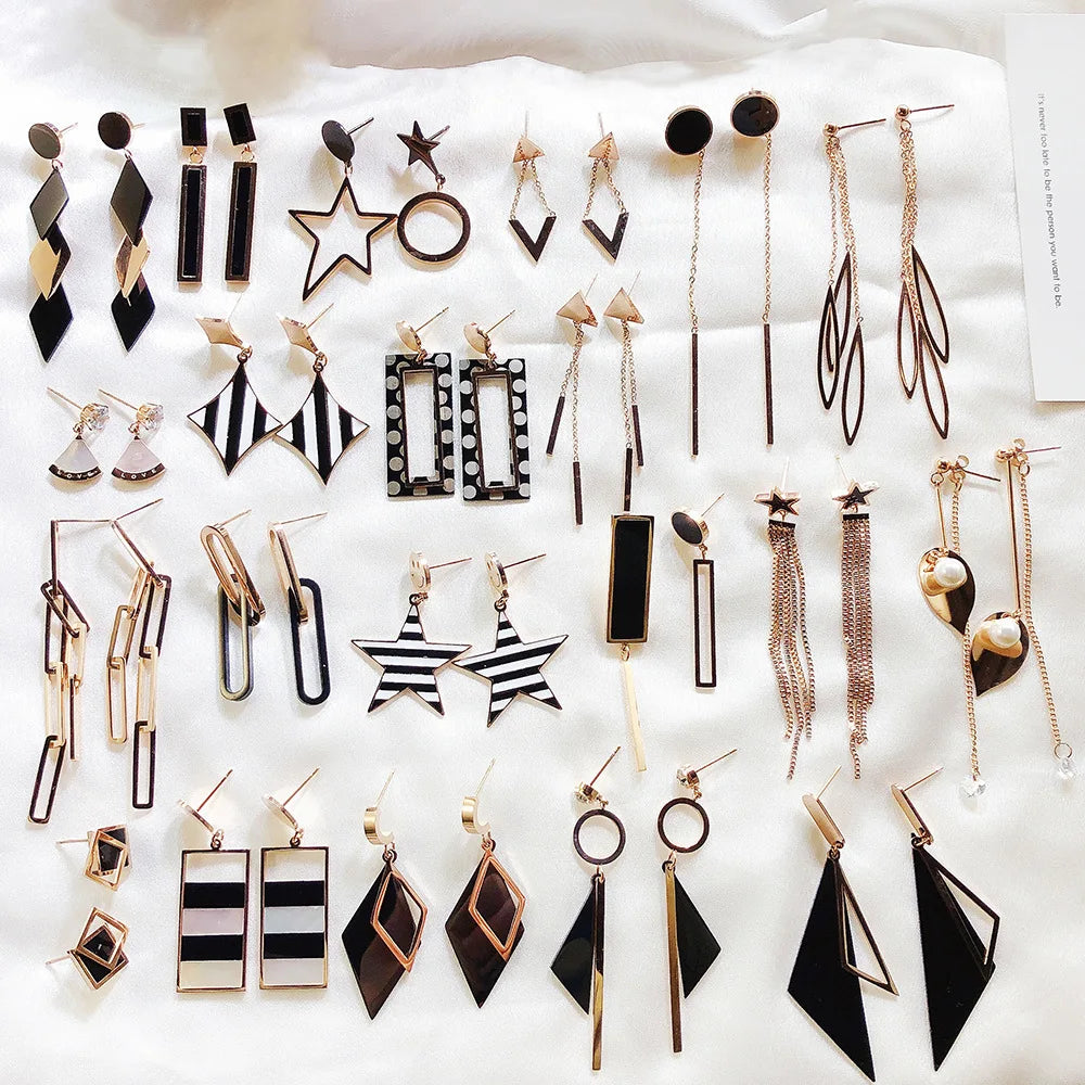 Korean Custom Geometric Triangle Tassel Drop Earrings for Women Fashion Titanium Rose Gold 316L Stainless Steel Jewelry