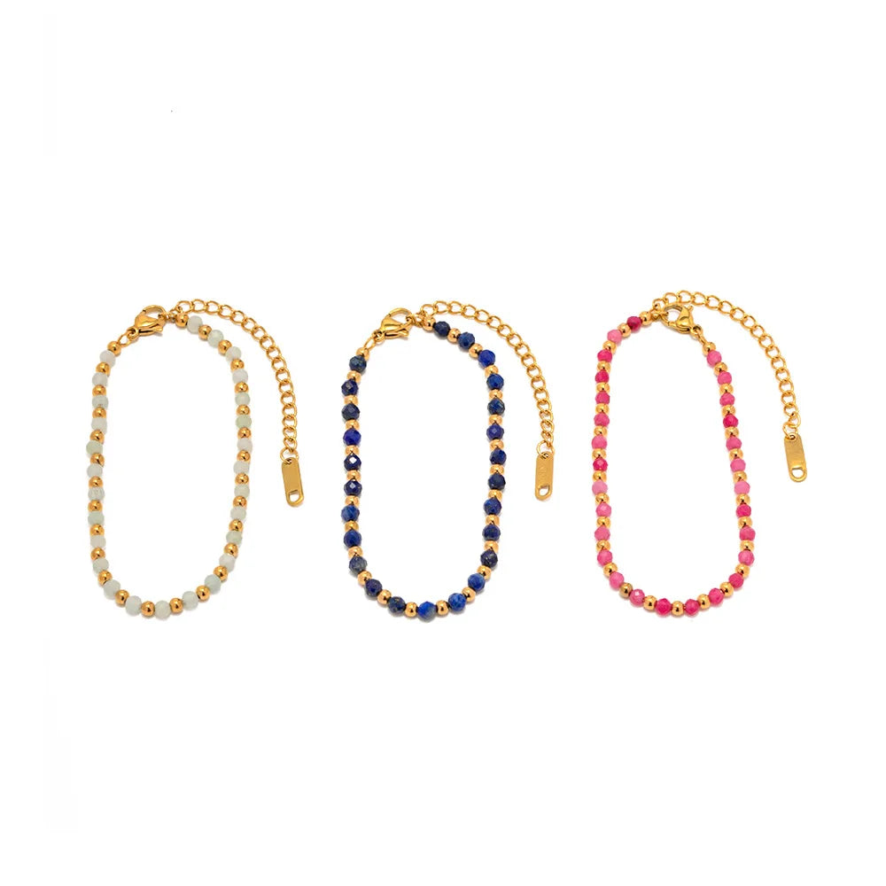 2023 Summer Fashion 18K Gold Plated Stainless Steel Beaded Bracelet with Cut Glass Bead for Gift