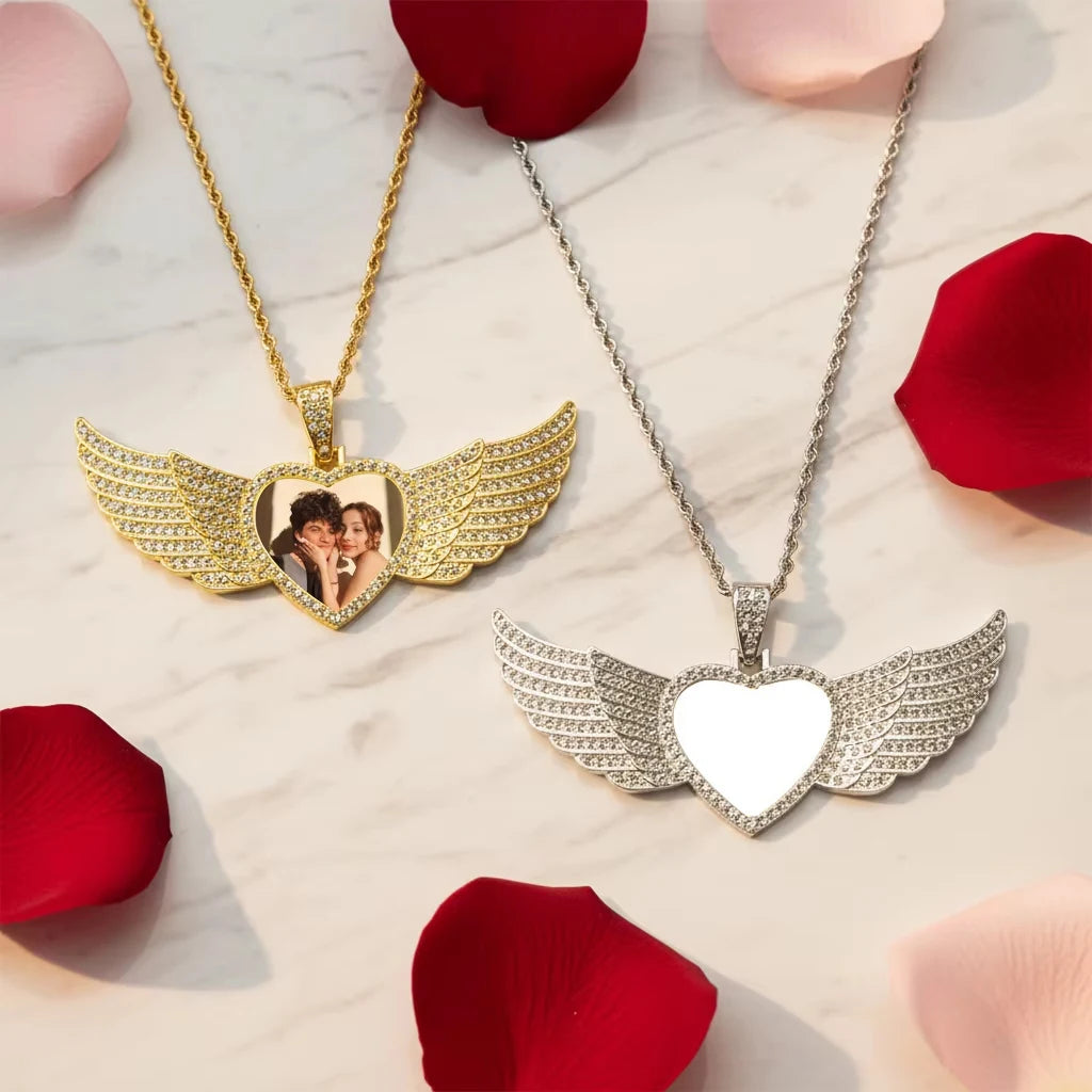 Sublimation Blanks HipHop Angle Wings Necklace Top Quality  Customized Photo Jewelry