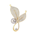 Wholesale Luxury Brooch Fashion Jewelry Rosemary Leaf Design Pearl Cubic Zircon Brooches for Women