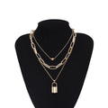 18K Gold Plated Christian Alloy Link Multi Layer Chunky Heart Pendant Necklace Triple Layer Lover Lock Design Hip Hop Style